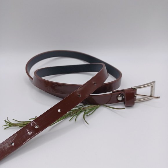 🍀3 for $15 - Burgundy Patent Faux Leather Belt - Picture 3 of 7